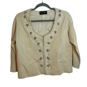 Fully Fashioned Vintage Cream Beaded Cardigan